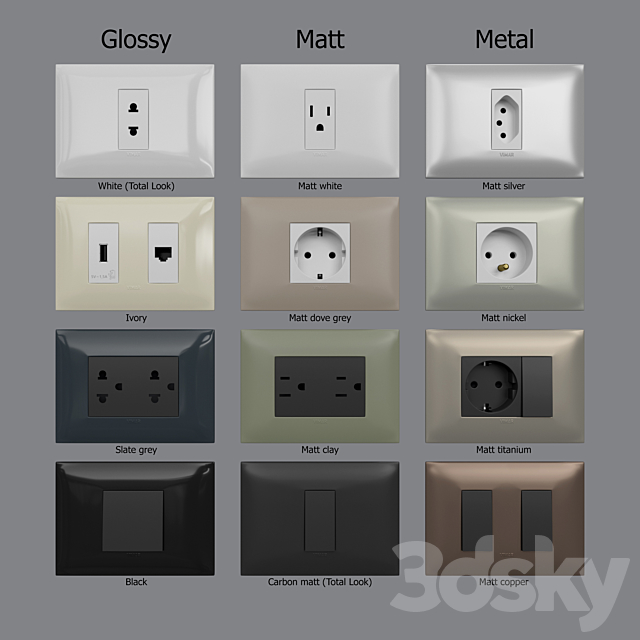 Sockets and switches Vimar Neve Up (IT_US standard cover plates) 3DS Max Model - thumbnail 2