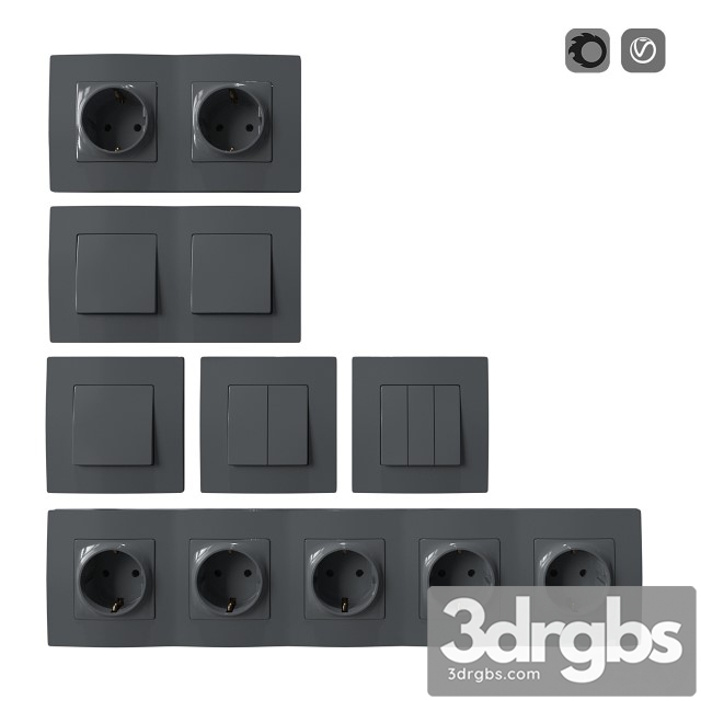 Sockets Switches Set Gray 3dsmax Download - thumbnail 1