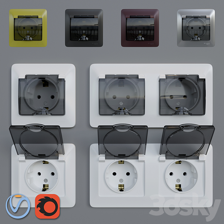 Sockets waterproof Schneider Electric Glossa 3DS Max - thumbnail 1