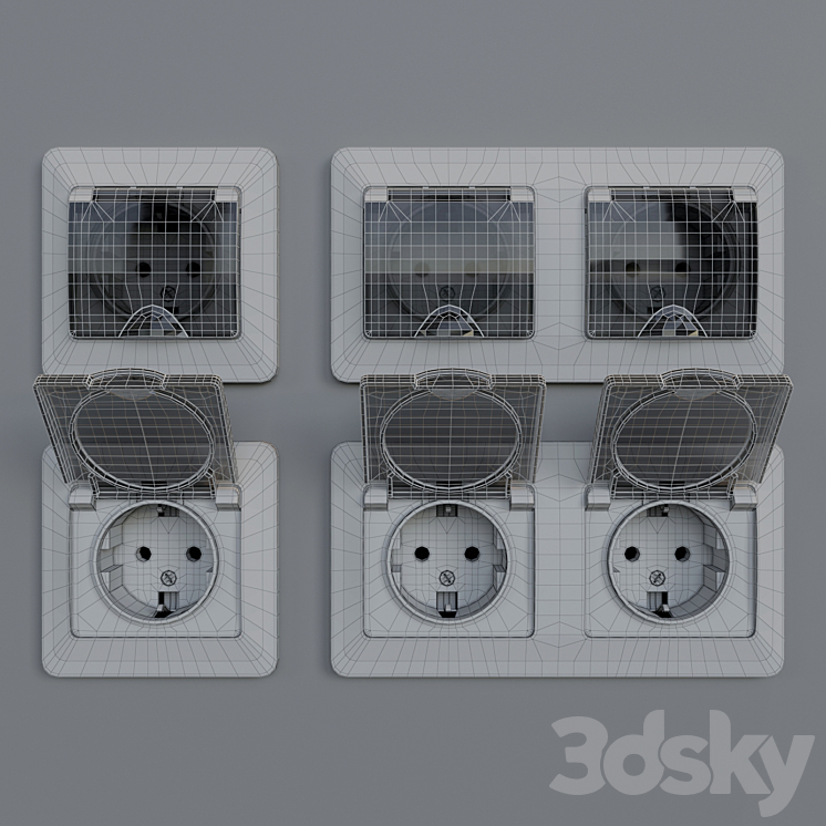 Sockets waterproof Schneider Electric Glossa 3DS Max - thumbnail 2