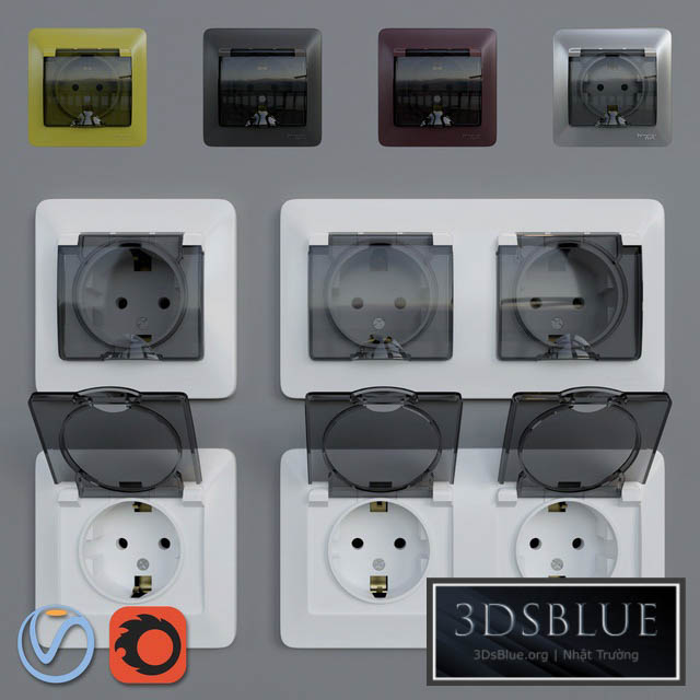 Sockets waterproof Schneider Electric Glossa 3DS Max - thumbnail 3