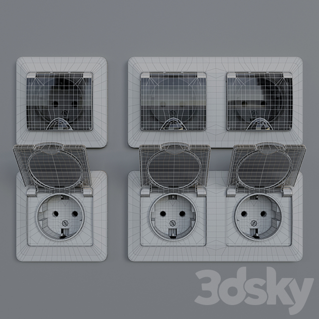 Sockets waterproof Schneider Electric Glossa 3DS Max Model - thumbnail 2