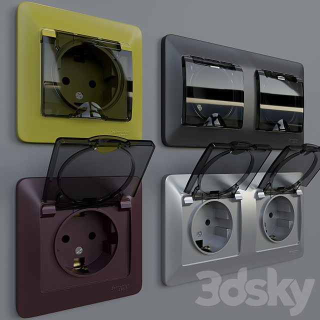 Sockets waterproof Schneider Electric Glossa 3DS Max Model - thumbnail 3