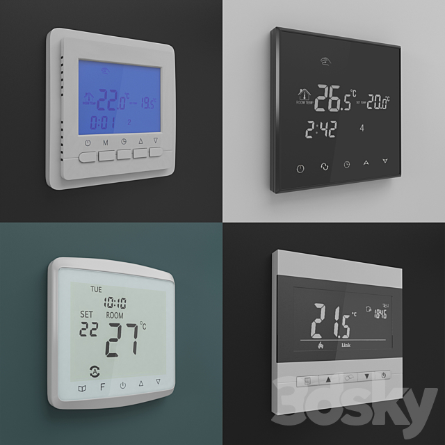 Touch Screen Thermostats 3DS Max Model - thumbnail 1