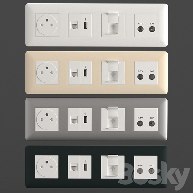 UNICA NEW Schneider Electric socket set 3DS Max Model - thumbnail 4