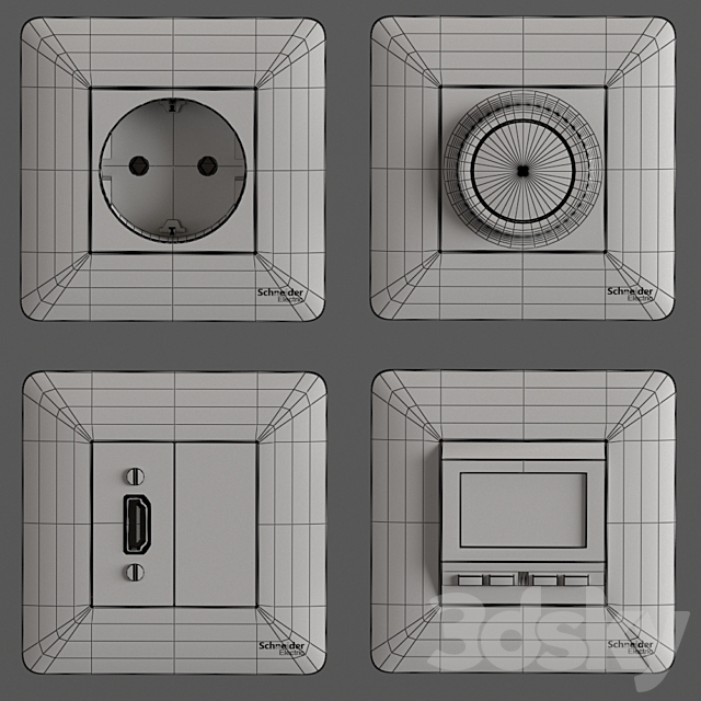 UNICA NEW Schneider Electric socket set 3DS Max Model - thumbnail 5