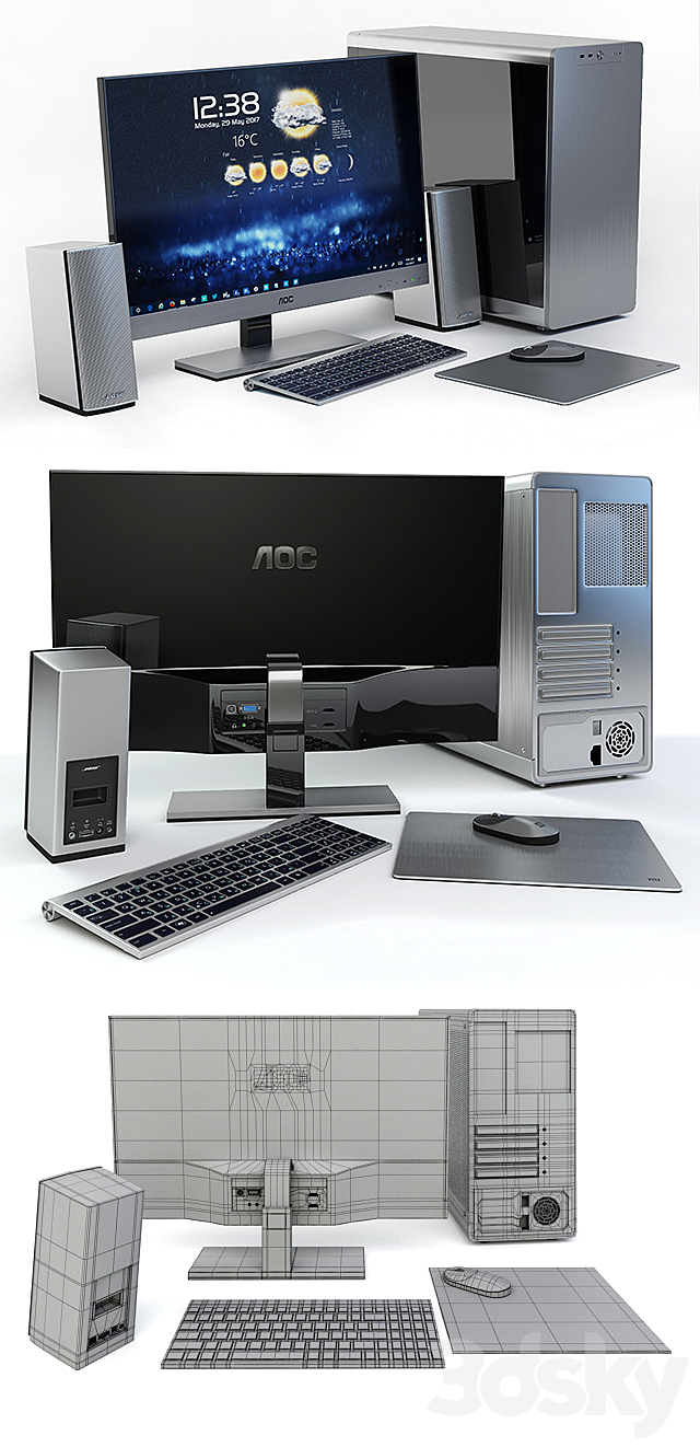 27 “AOC i2757Fm housing JONSBO RM4 S column Bose + peripherals 3DS Max Model - thumbnail 3