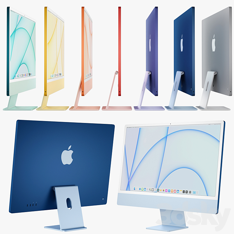 Apple iMac 24-inch all colors 2021 3DS Max - thumbnail 1