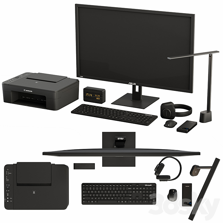 Black Desktop Accessory Set 01 3DS Max Model - thumbnail 1