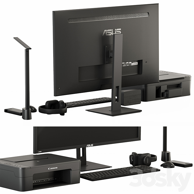 Black Desktop Accessory Set 01 3DS Max Model - thumbnail 2