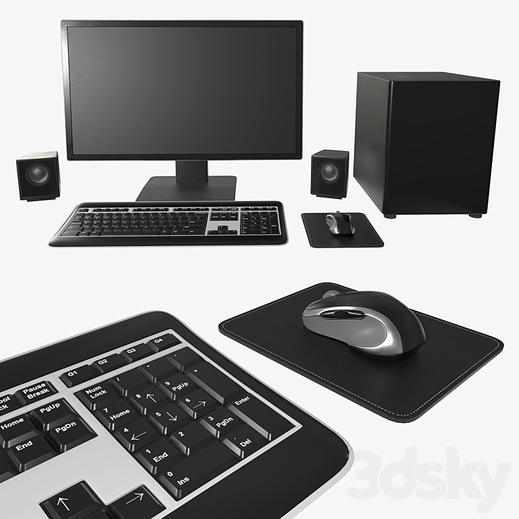 Computer monitor keyboard mouse pad speakers woofer set 3DS Max - thumbnail 1