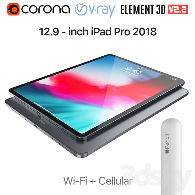 iPad Pro 2018 12.9 inch Wi-Fi + Cellular 3DSMax File - thumbnail 1