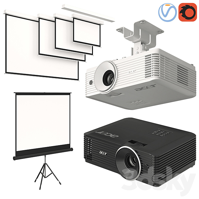 Projector Acer with Screens Set 3DSMax File - thumbnail 1