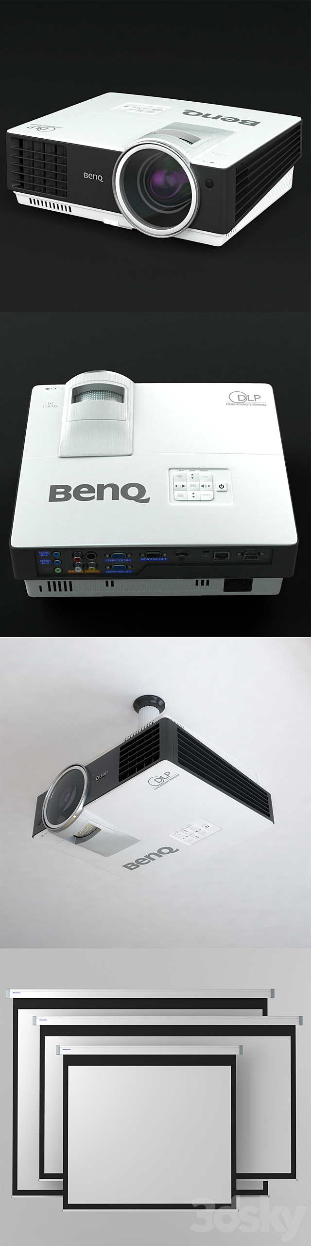 Projector BenQ MW817ST + screen + bracket 3DSMax File - thumbnail 2