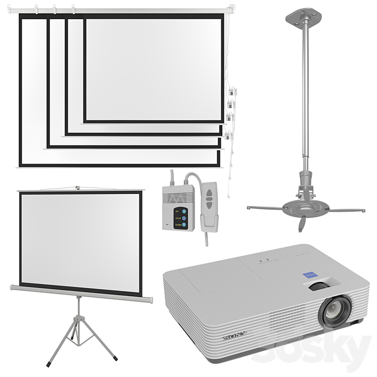 Projector Sony VPL DX221 with Screen Set 3DS Max Model - thumbnail 1