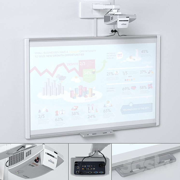 Smart SBM685 Whiteboard with Vivitek DH758UST Projector and Mount 3DS Max - thumbnail 1