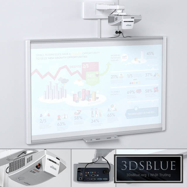 Smart SBM685 Whiteboard with Vivitek DH758UST Projector and Mount 3DS Max - thumbnail 3