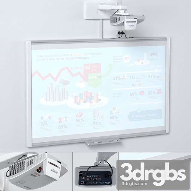 Smart sbm685 whiteboard with vivitek dh758ust projector and mount - thumbnail 1