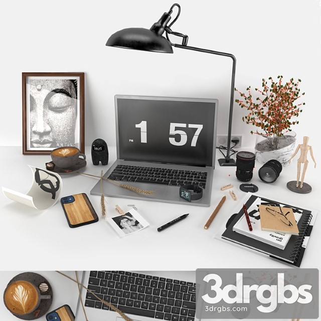 Workplace Decorative Set Home Office 3dsmax Download - thumbnail 1