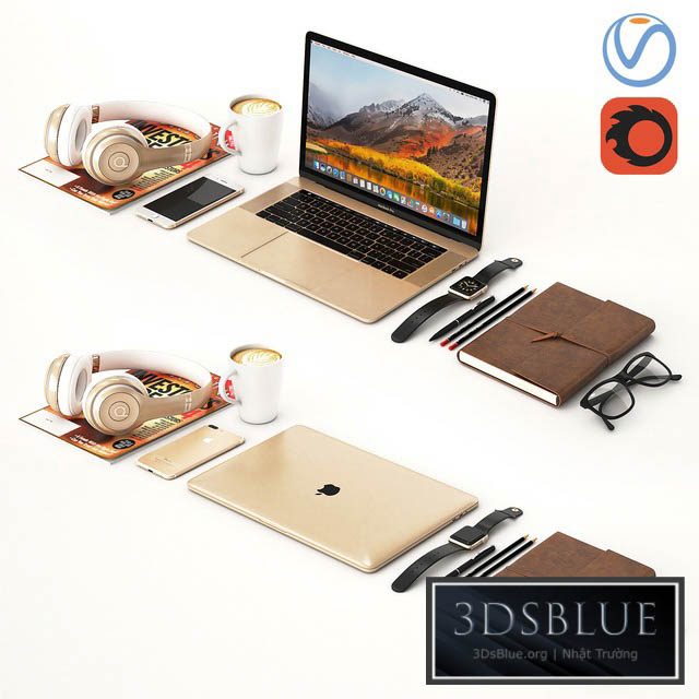 Workplace Gold MacBook 3DS Max - thumbnail 3