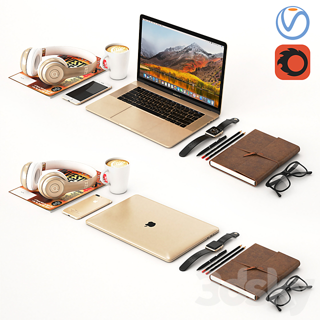 Workplace Gold MacBook 3DSMax File - thumbnail 1