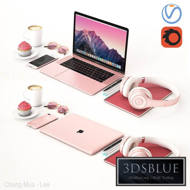 Workplace Rose Gold MacBook 3DS Max - thumbnail 3