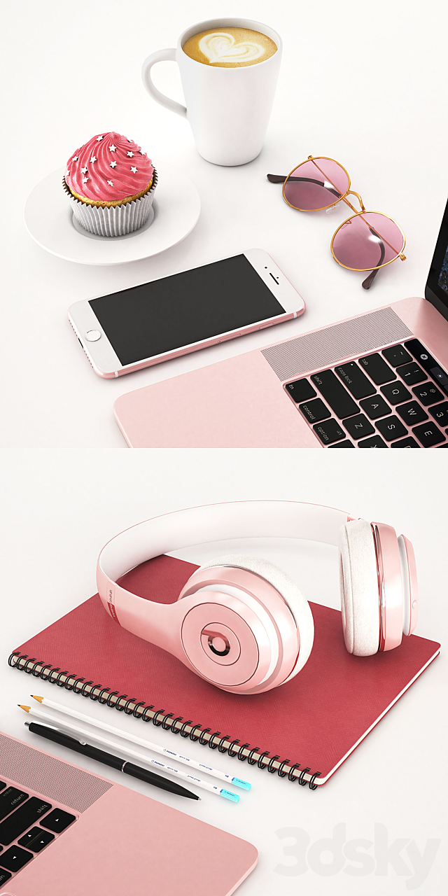 Workplace Rose Gold MacBook 3DSMax File - thumbnail 2