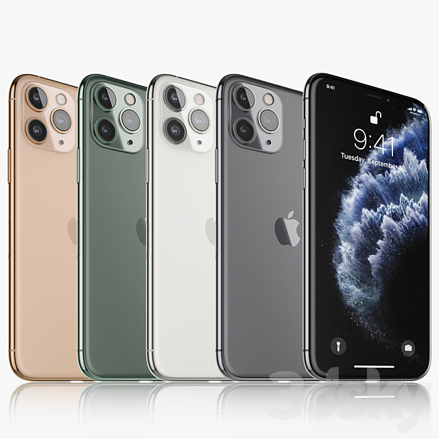 Apple iPhone 11 pro all colors 3DSMax File - thumbnail 1