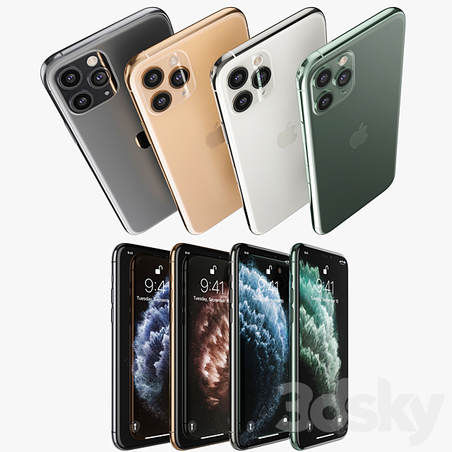 Apple iPhone 11 pro all colors 3DSMax File - thumbnail 3