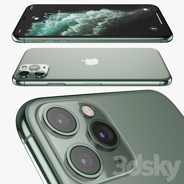 Apple iPhone 11 pro MAX Midnight Green 3DSMax File - thumbnail 2