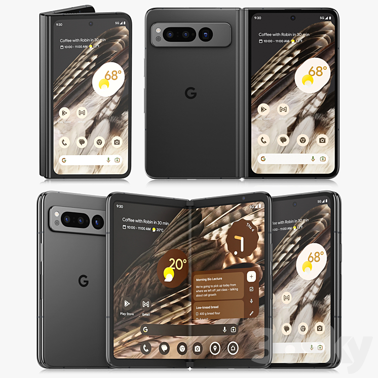 Google Pixel Fold black 3DS Max Model - thumbnail 1