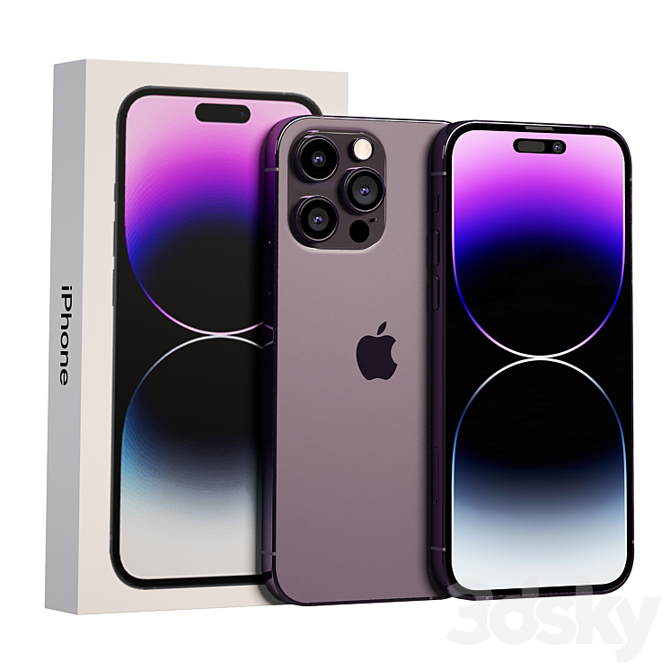 iPhone 14 Pro Max Deep Purple 3DS Max Model - thumbnail 1