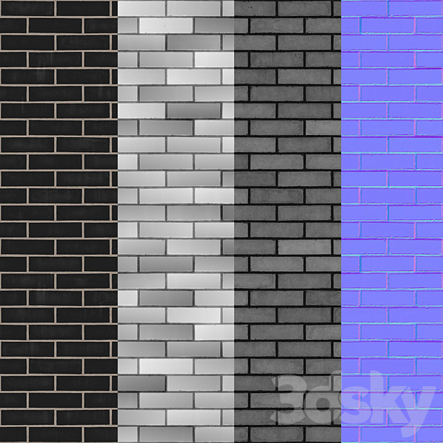 Black brick tiles 3DS Max Model - thumbnail 2