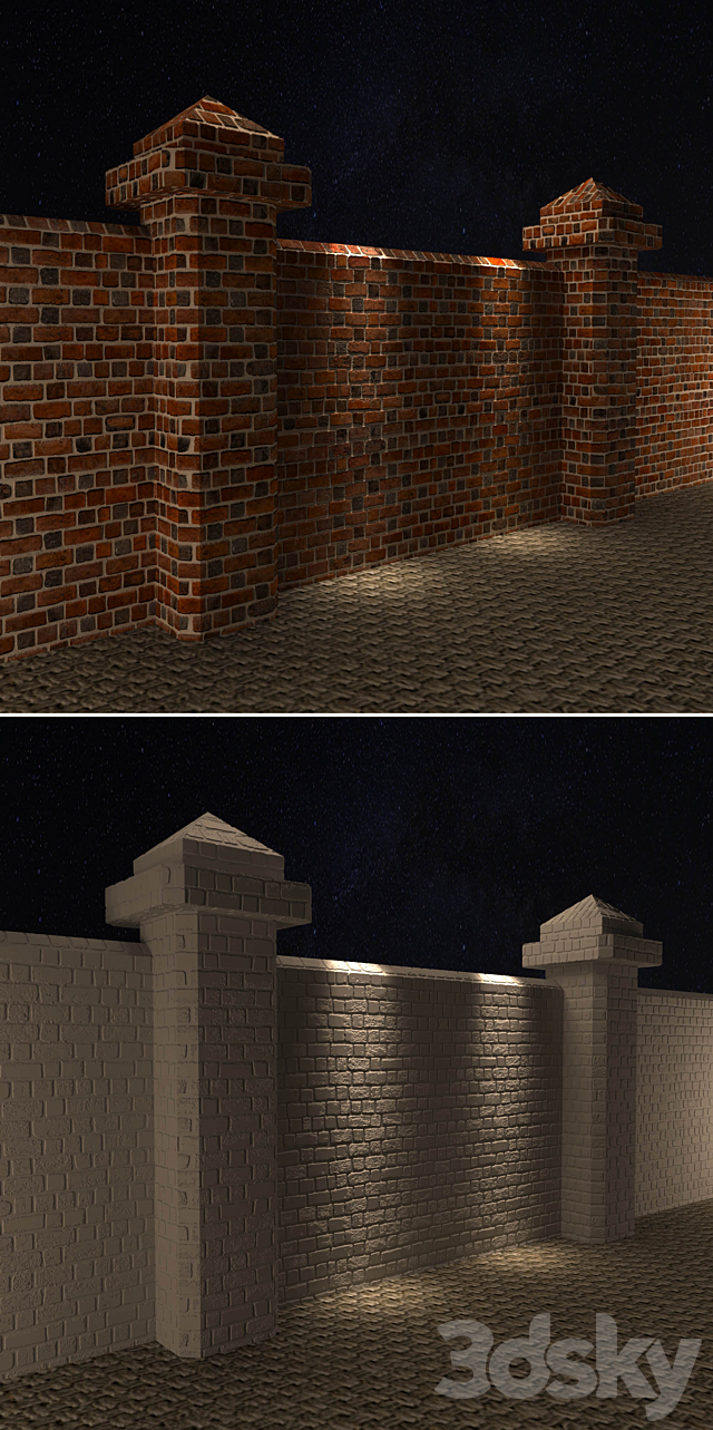 Wall of Ancient Brick Red Ancient Bricks Wall 3DSMax File - thumbnail 3