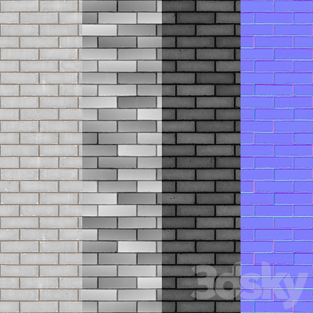 White fine brick tiles 3ds Max - thumbnail 3