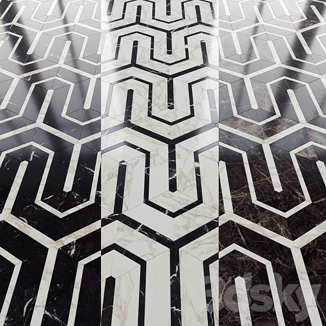 Marble tile hexagon and decor from New Ravenna mosaics 3ds Max - thumbnail 1