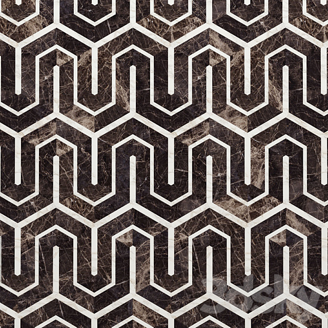 Marble tile hexagon and decor from New Ravenna mosaics 3ds Max - thumbnail 2