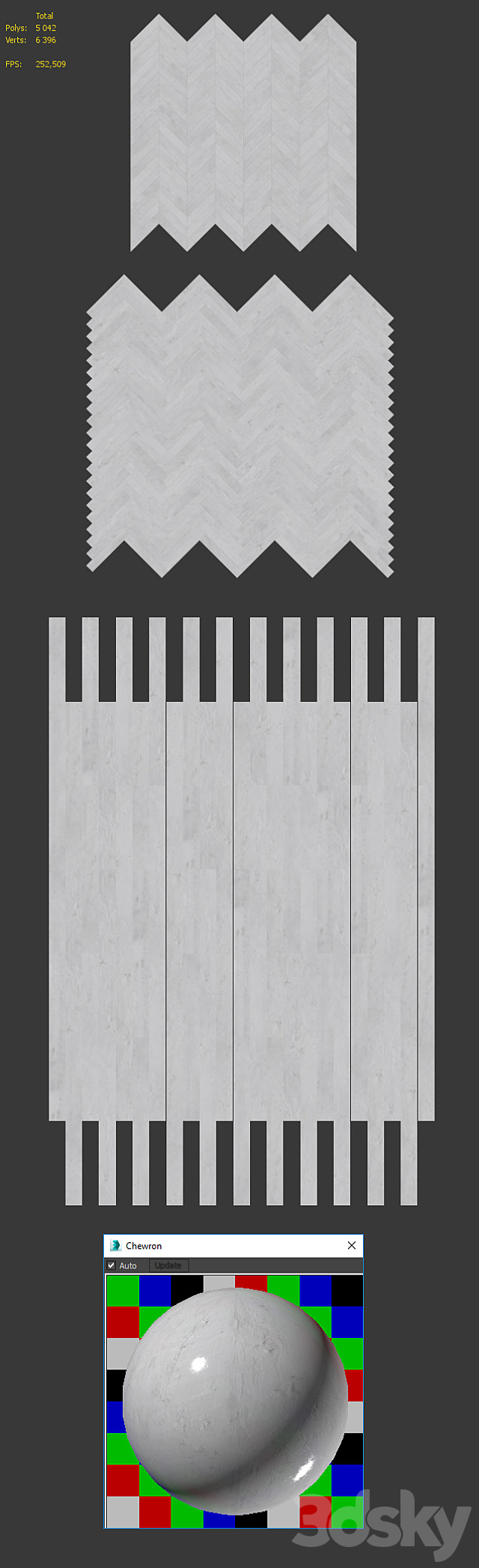 Parquet. Chevron herringbone straight. 3ds Max - thumbnail 3