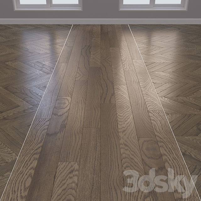 Parquet Oak 2 types layout Christmas tree chevron and linear setduo17 3ds Max - thumbnail 2