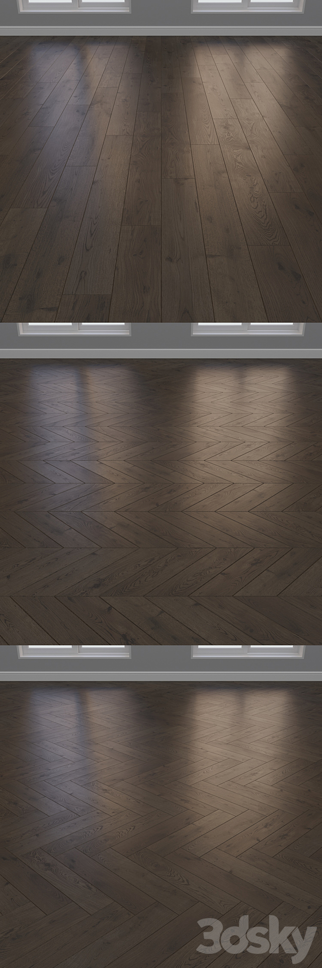 Parquet Oak 2 types layout Christmas tree chevron and linear setduo23 3ds Max - thumbnail 2