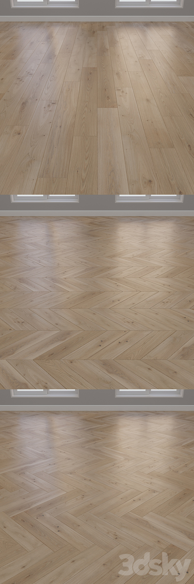 Parquet Oak 2 types layout Christmas tree chevron and linear setduo23 3ds Max - thumbnail 3