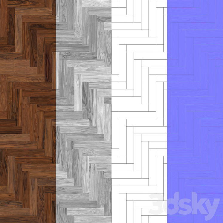 Seamless texture of American walnut parquet. PBR 3DS Max - thumbnail 2