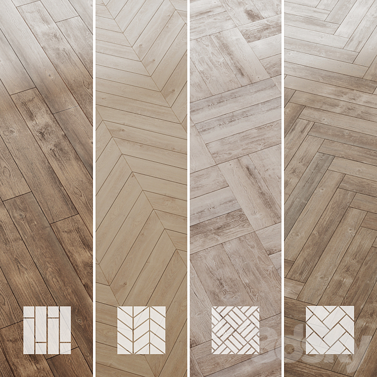 Wood floor Pine Oak Set 3 3DS Max Model - thumbnail 1