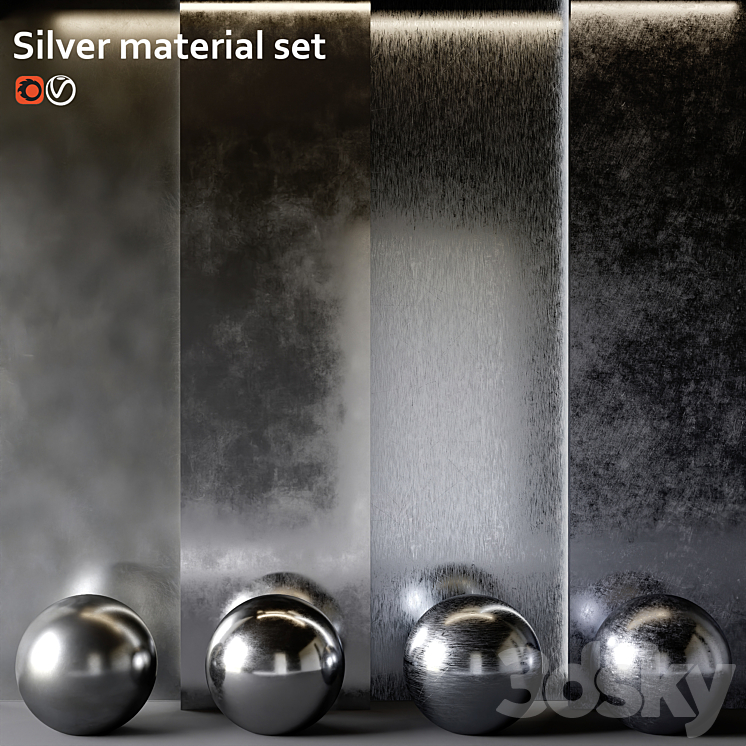 Silver material set 3DS Max Model - thumbnail 1