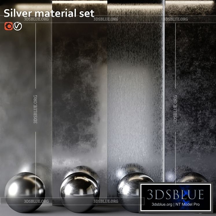 Silver material set 3DS Max - thumbnail 3