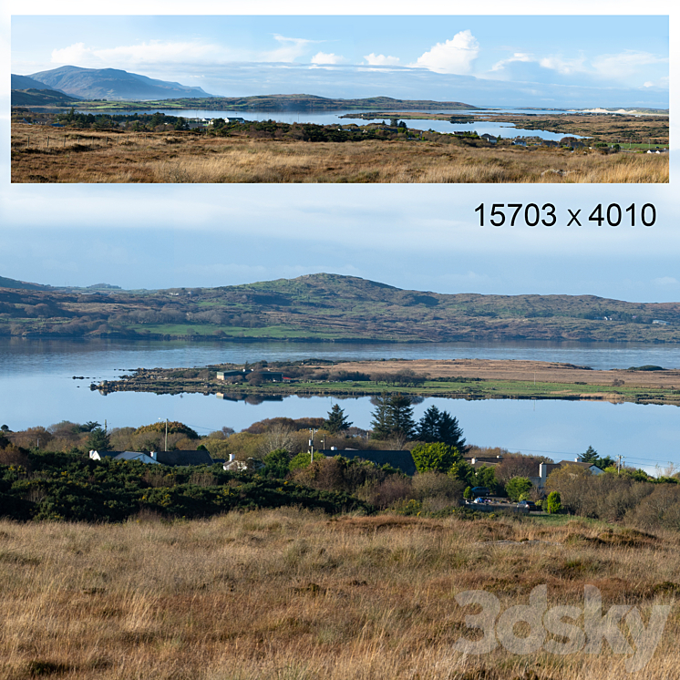 Autumn panorama. Northern Ireland. View of the mountains and the bay. 3DS Max - thumbnail 2