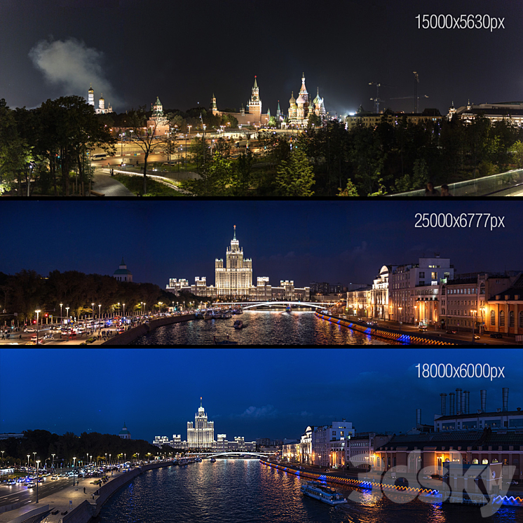 Night view of the Kremlin and the Moscow River 3DS Max - thumbnail 1