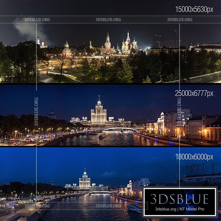 Night view of the Kremlin and the Moscow River 3DS Max - thumbnail 3