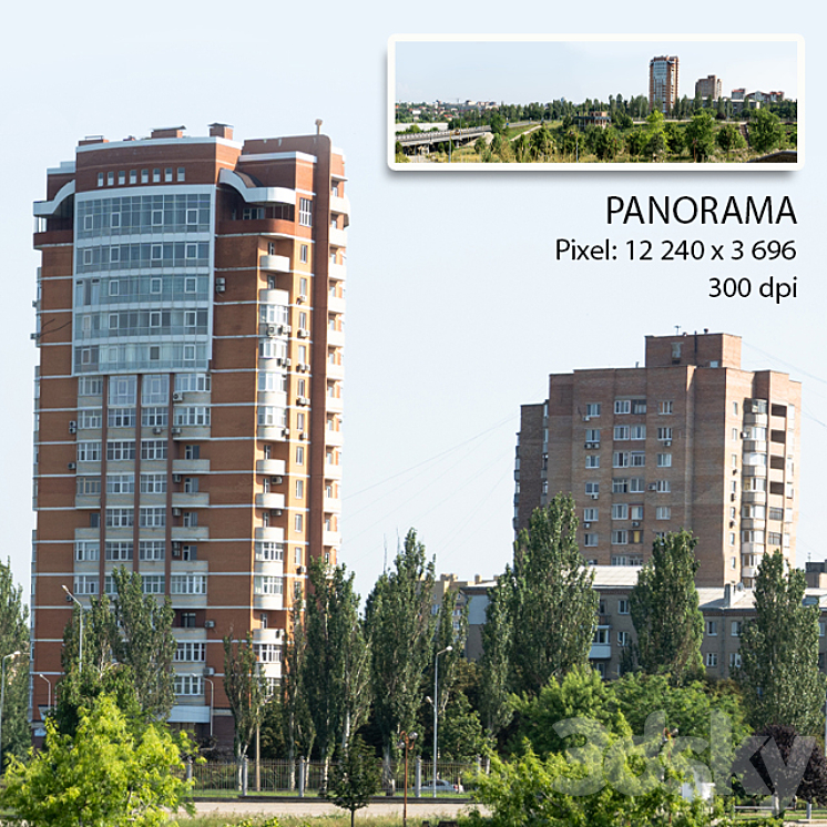 Panorama of the city. View of a residential building. 3DS Max - thumbnail 1