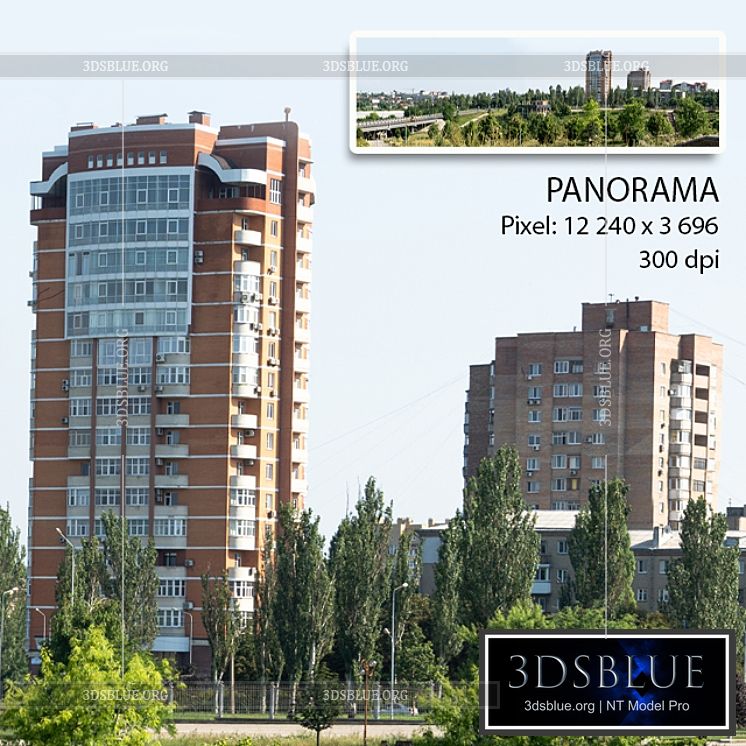 Panorama of the city. View of a residential building. 3DS Max - thumbnail 3